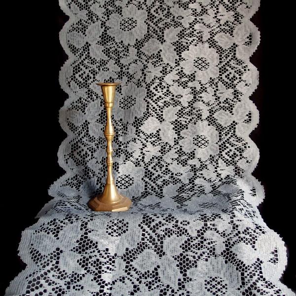 Pewter Grey Floral Lace Table Runner - 18" x 96"